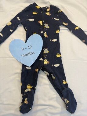 RISE little earthling - LIKE NEW Navy Blue Baby Onesie/sleeper w/ Cute Patterns
